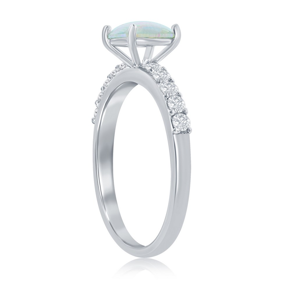 Sterling Silver, Square Opal and CZ Ring