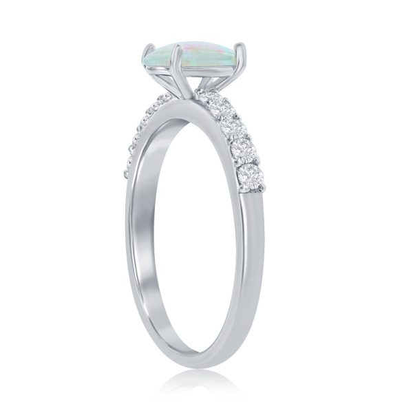 Sterling Silver Oval Opal and CZ Ring