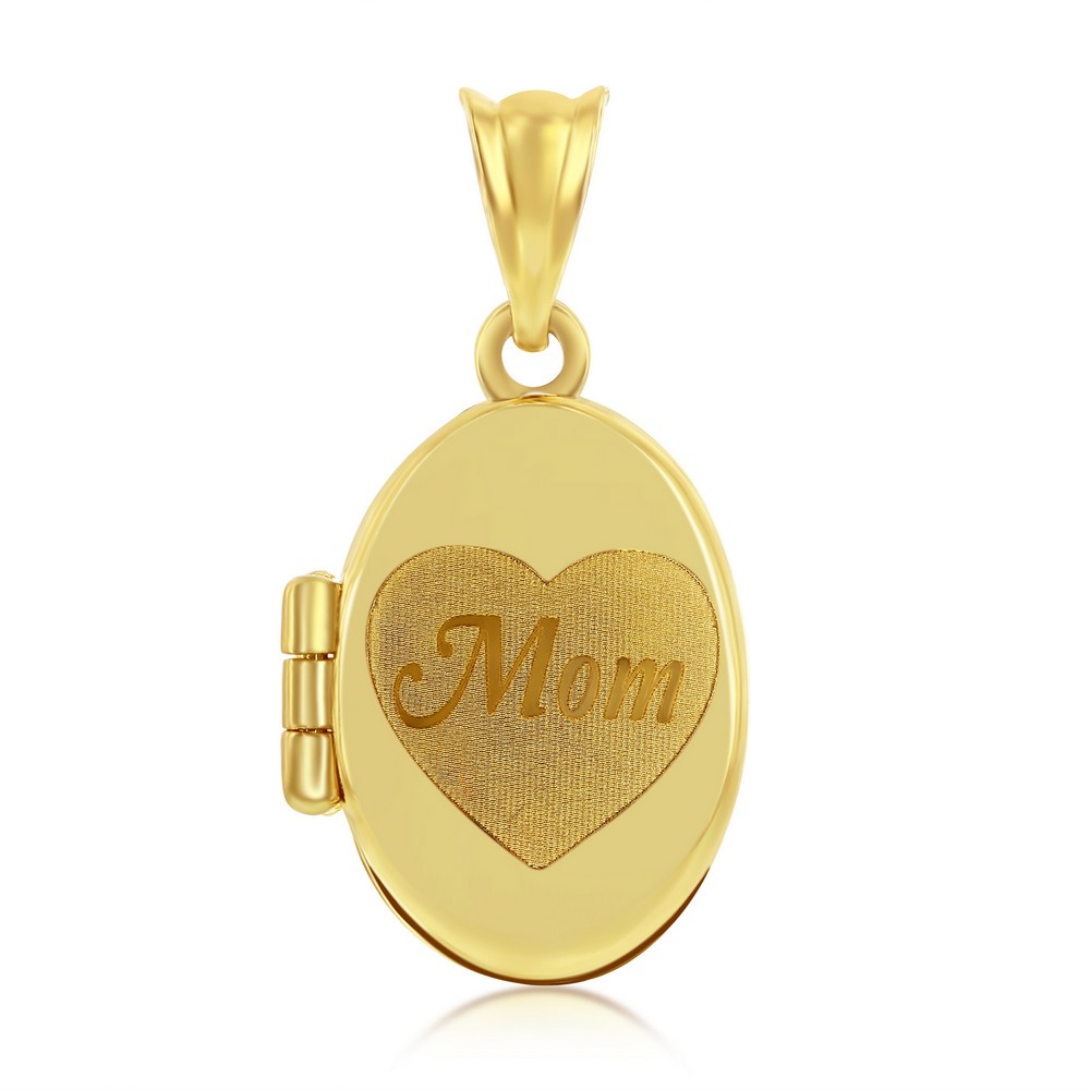 14K Yellow Gold Heart 'Mom' Oval Locket