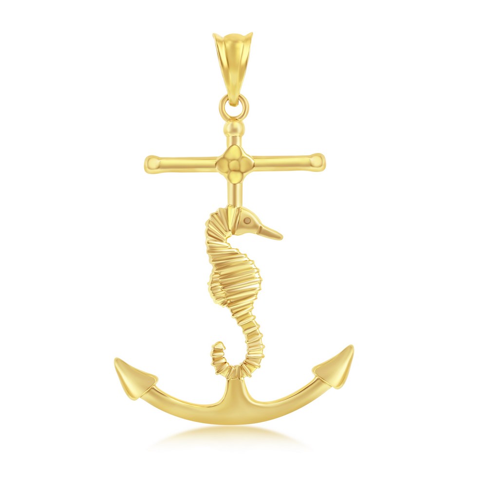 14K Yellow Gold Seahorse Anchor Pendant