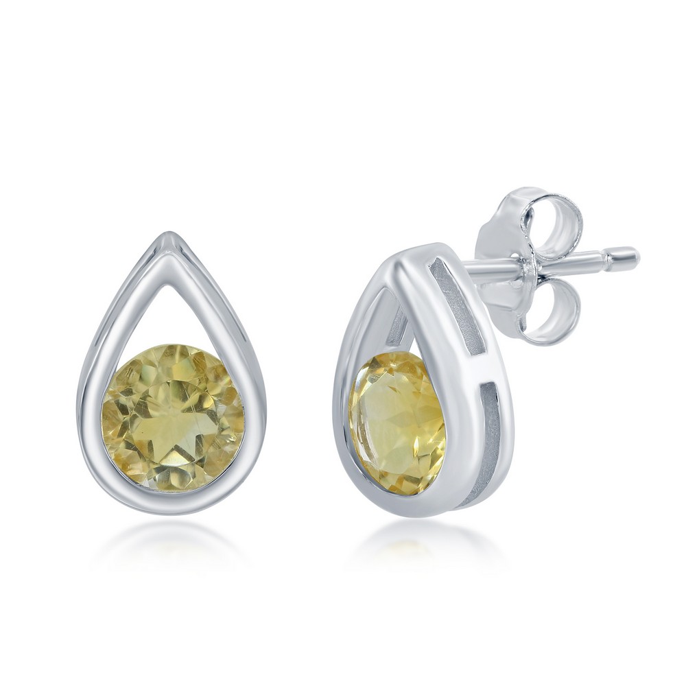Sterling Silver 'November Birthstone' Pear-shaped Studs - Citrine