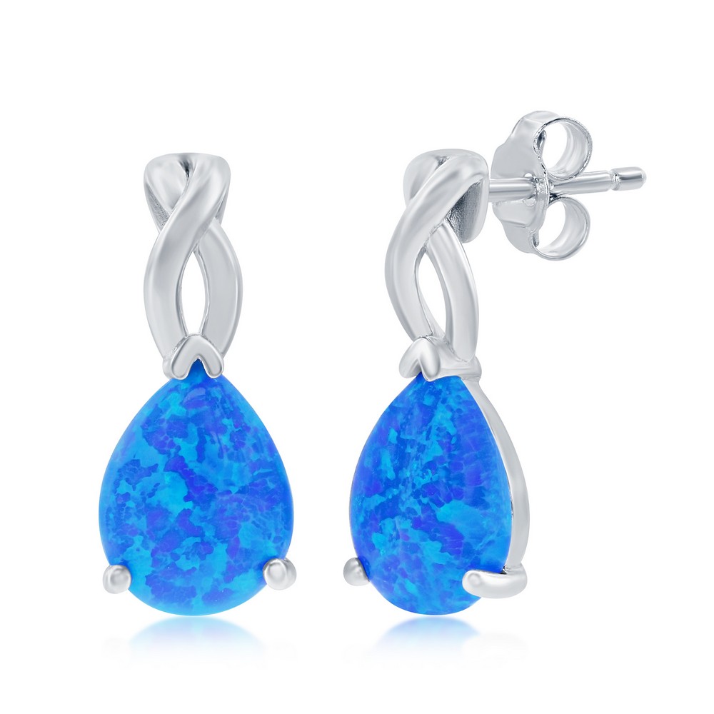 Sterling Silver, Pear-Shaped Blue Opal Earrings