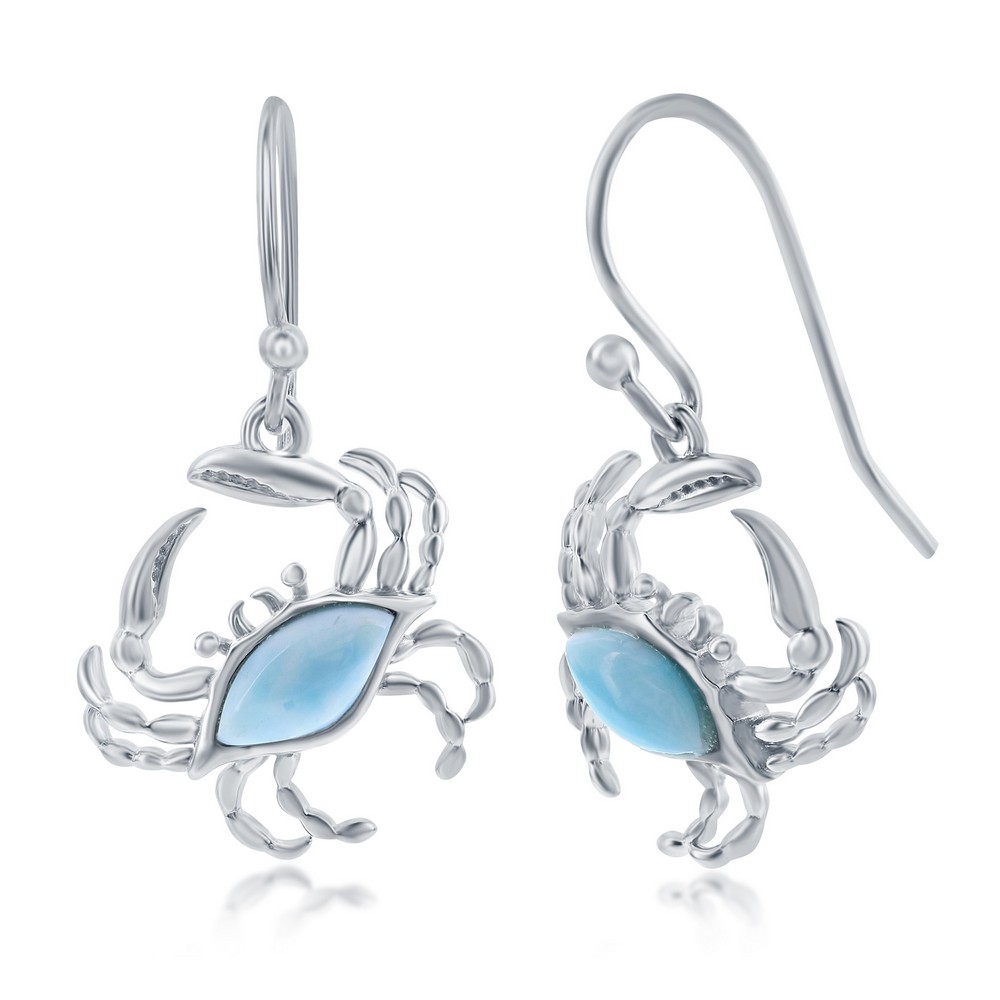 Sterling Silver, Larimar Crab Earrings