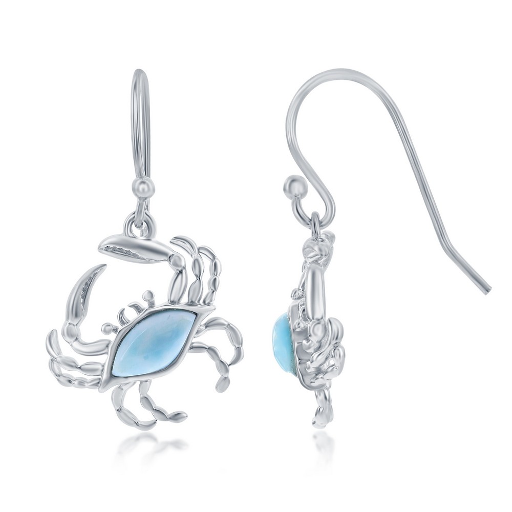 Sterling Silver, Larimar Crab Earrings