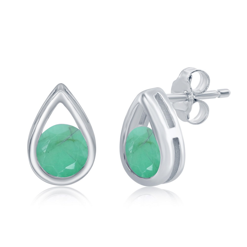 Sterling Silver 'May Birthstone' Pear-shaped Studs - Emerald