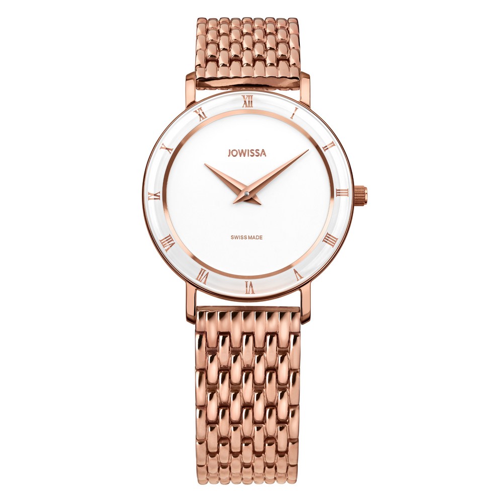 ROMA, Roman Numerals Rose Gold Plated Swiss Quartz Watch, 15mm Band - White Dial | MSRP: $289.90