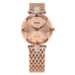 FACET STRASS, Brilliant-Cut, Rose Gold Plated Swiss Quartz Watch, 15m Band, Rose Dial | MSRP: $369.9