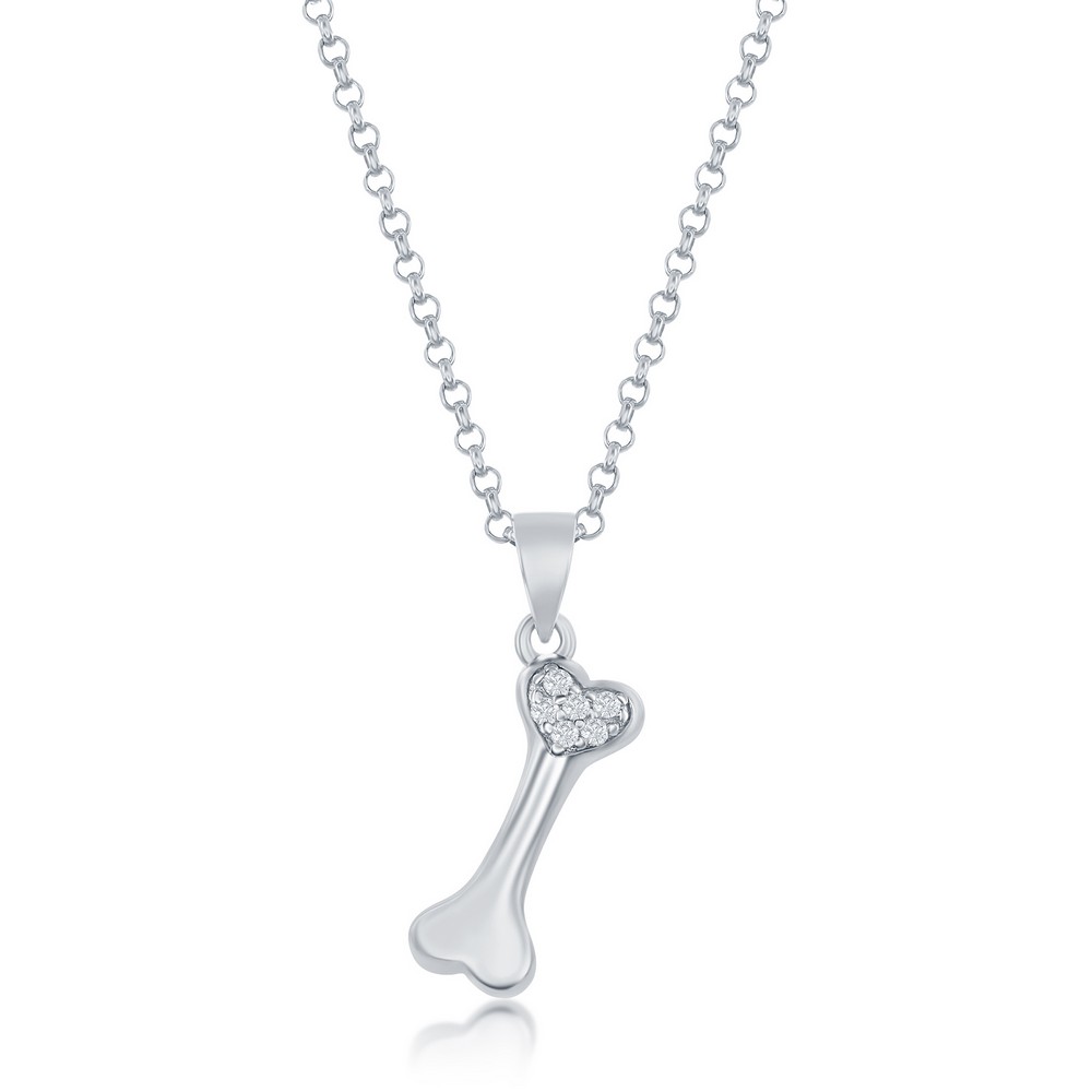 Sterling Silver, CZ Dog Bone Pendant