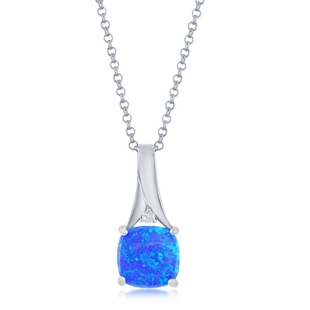 Sterling Silver, Blue Opal & CZ Pendant