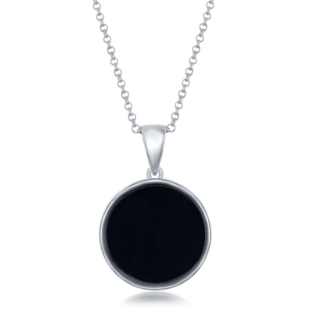 Sterling Silver, CZ North Stars Round Onyx Pendant