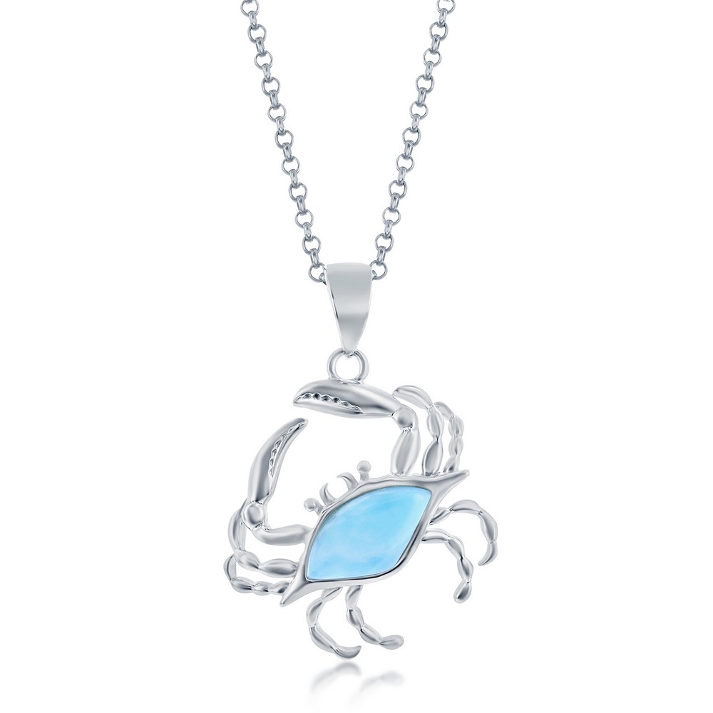 Sterling Silver, Larimar Crab Pendant