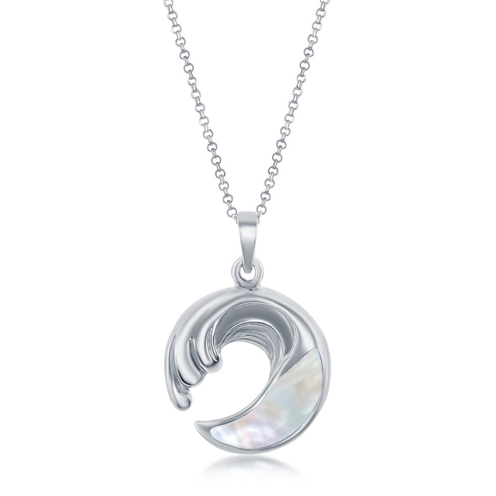 Sterling Silver Wave Pendant w/Chain- MOP