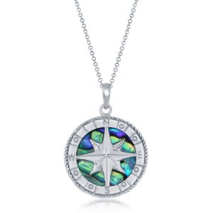 Sterling Silver, Compass Pendant w/Chain - Abalone