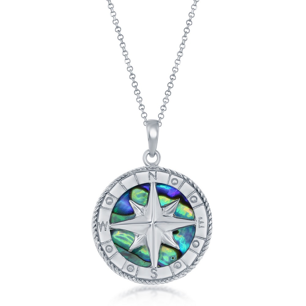 Sterling Silver, Compass Pendant w/Chain - Abalone