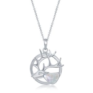 Sterling Silver Mother of Pearl Deer Pendant w/Chain