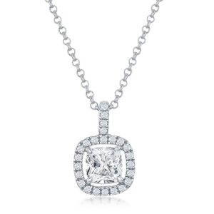Sterling Silver White CZ Square Pendant