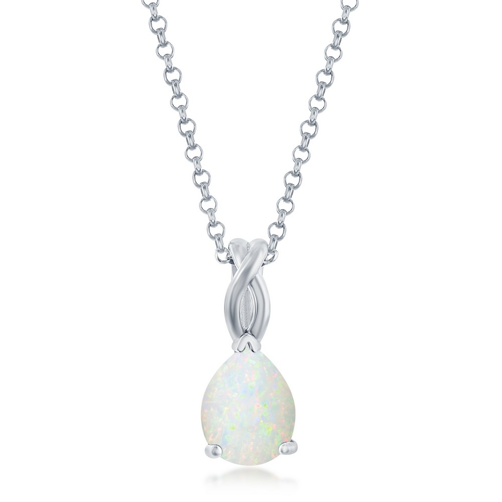 Sterling Silver, Pear-Shaped White Opal Pendant