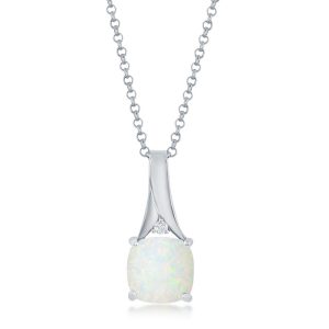 Sterling Silver, White Opal & CZ Top Pendant