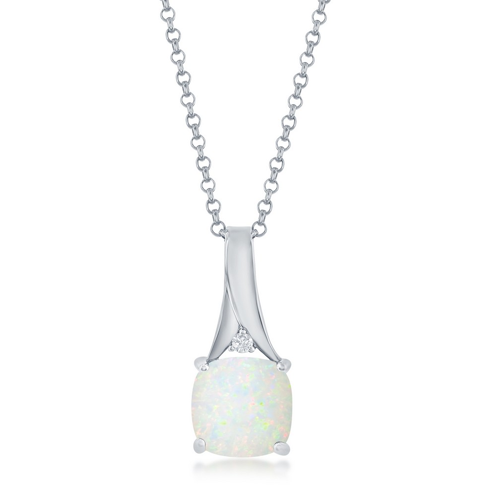 Sterling Silver, White Opal & CZ Top Pendant