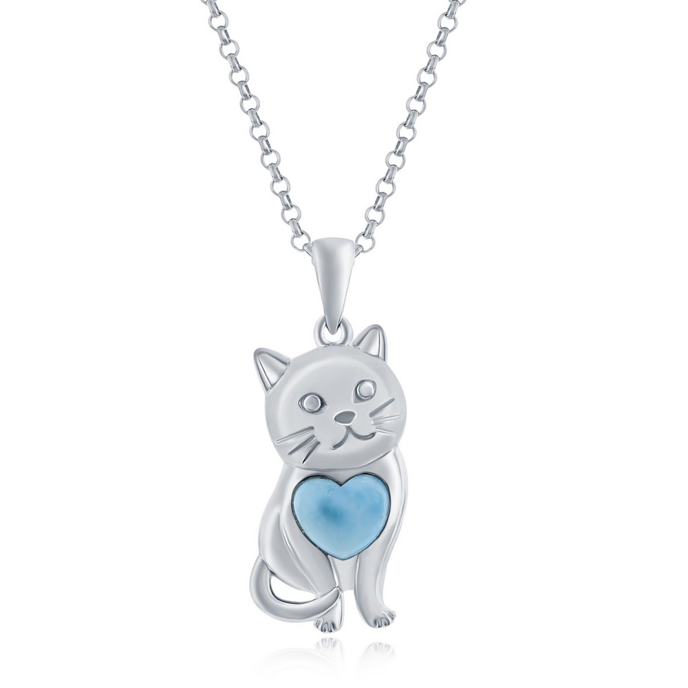 Sterling Silver, Larimar Cat Pendant