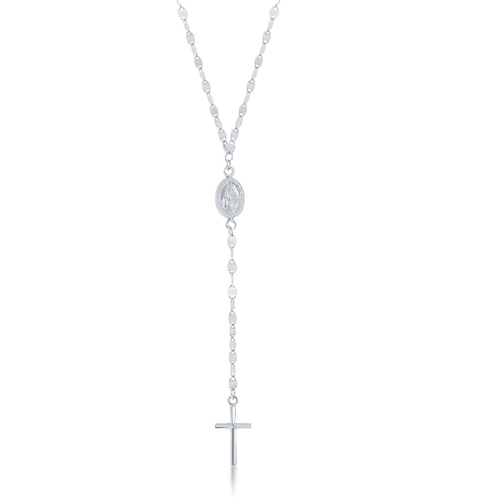 Sterling Silver, Layered Flat Mirror and Mariner Rosary Chain - Rhodium Plated