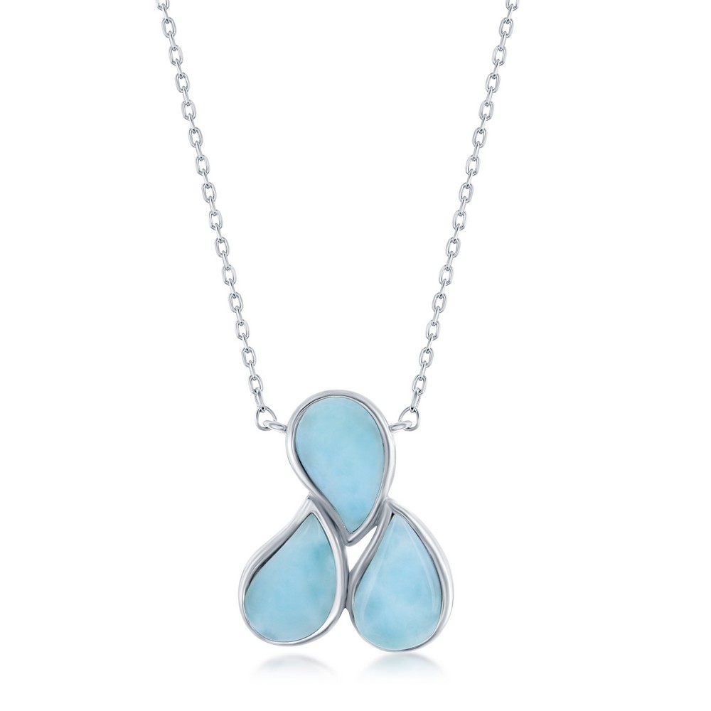 Sterling Silver Triple Pear-Shaped Larimar Necklace