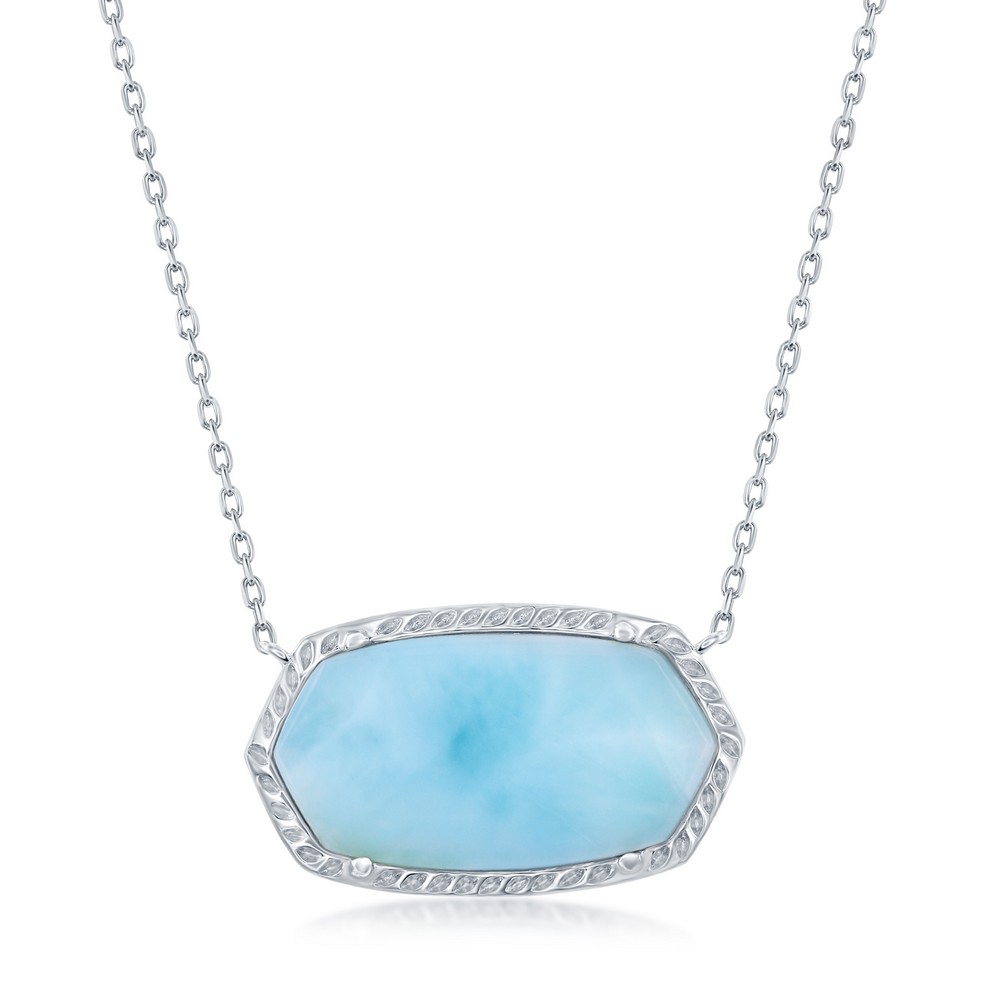 Sterling Silver, Hexagon Larimar Necklace