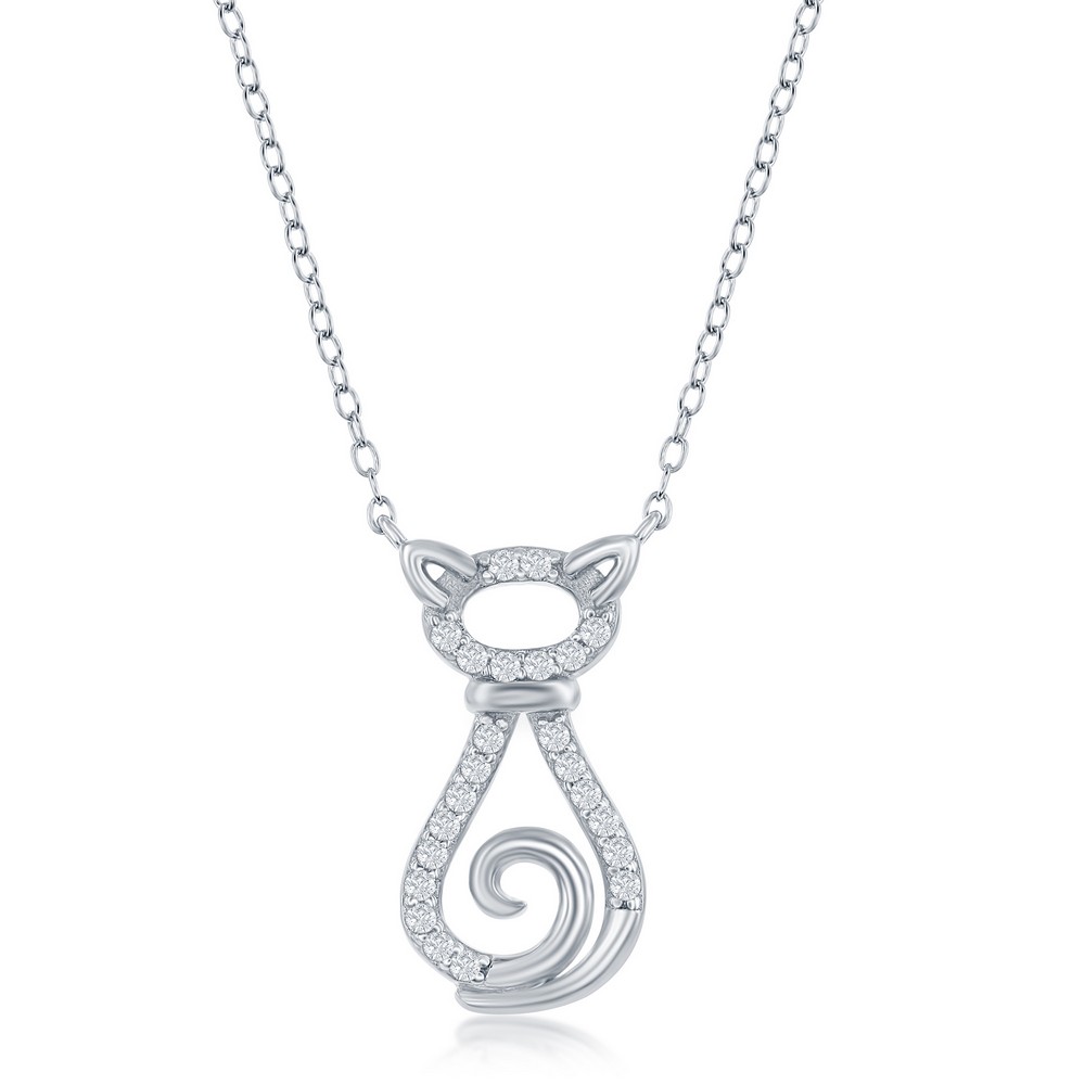 Sterling Silver CZ Cat Necklace