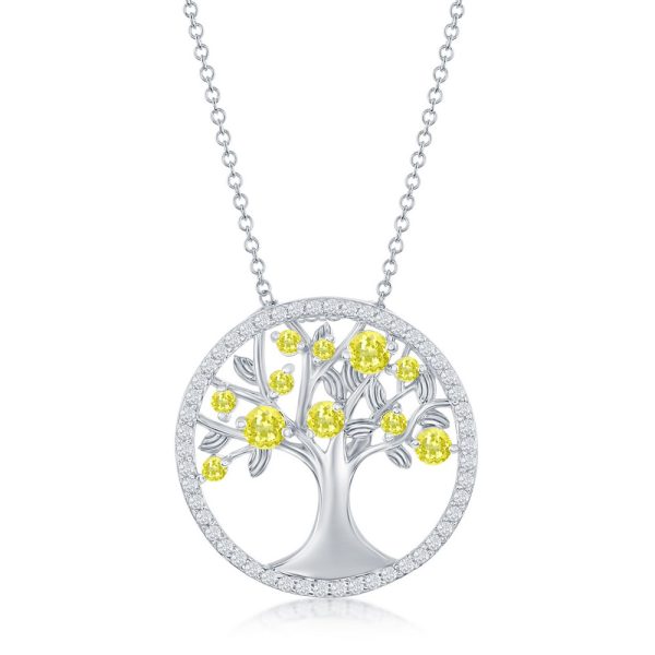 Sterling Silver, 'November' Birthstone Tree of Life Necklace - Citrine CZ