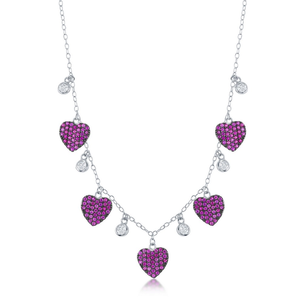 Sterling Silver Round & Heart Ruby CZ Necklace