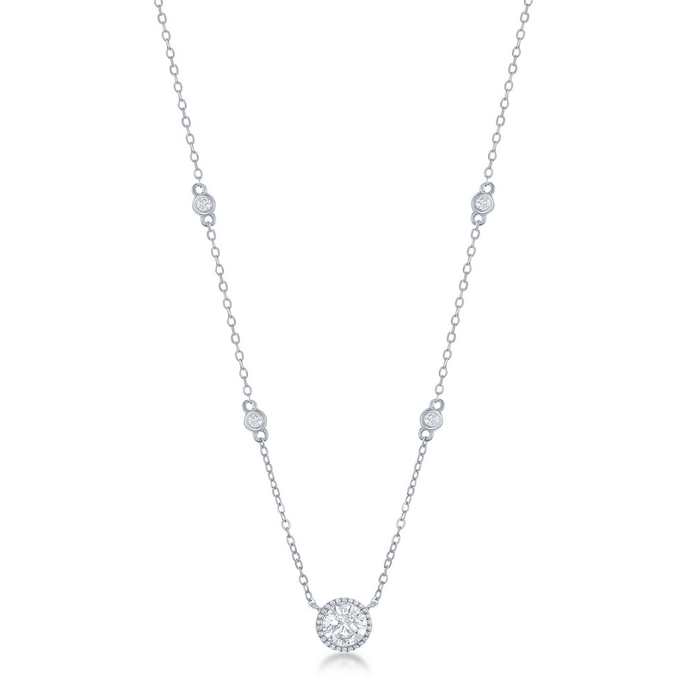 Sterling Silver, Round CZ Station Necklace