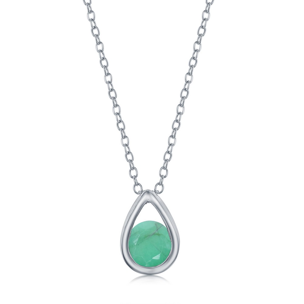 Sterling Silver 'May Birthstone' Pear-shaped Necklace - Emerald