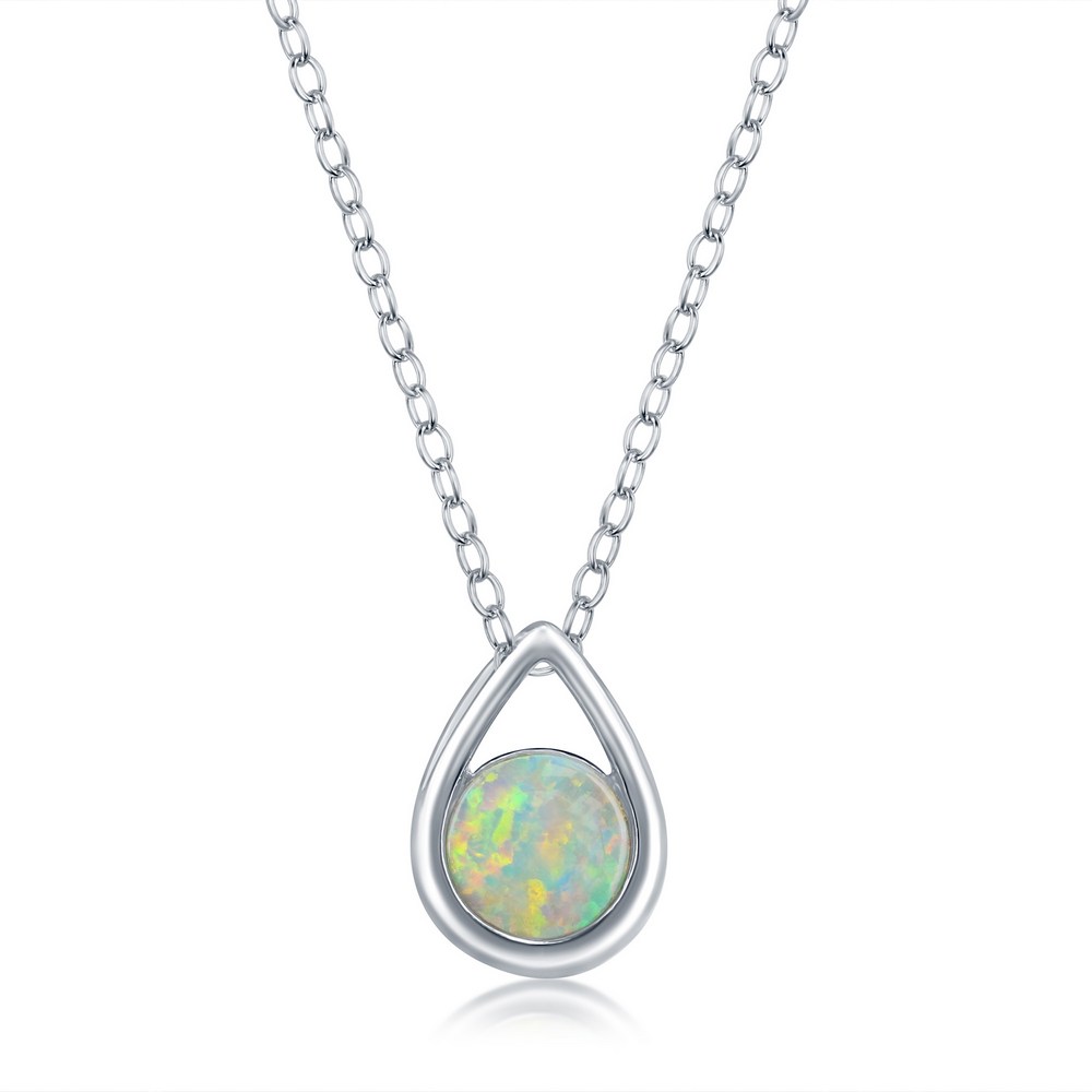 Sterling Silver 'October Birthstone' Pear-shaped Necklace - Created Opal
