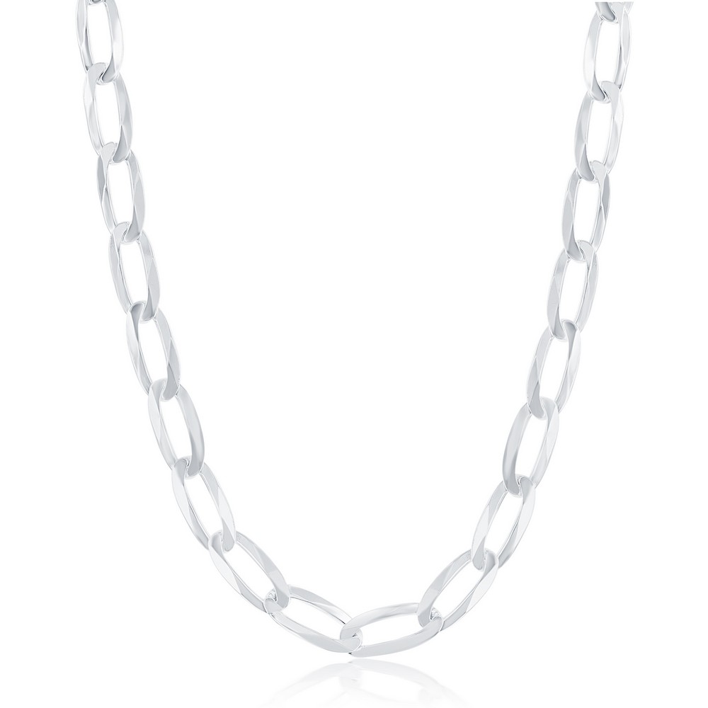 Sterling Silver 7.1mm Flat Paperclip Chain - Rhodium Plated