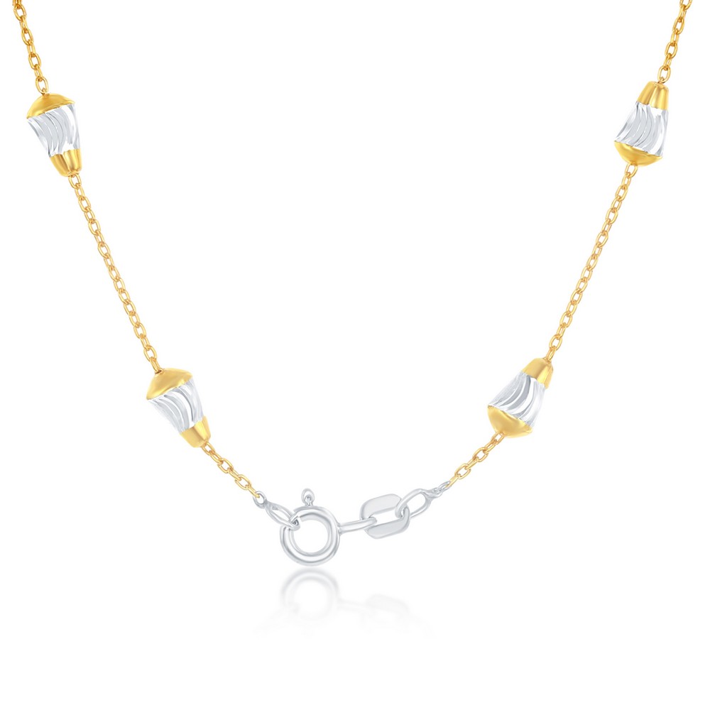 Sterling Silver Daimond-Cut Cone Shaped Beads Chain - Rhodum Plated