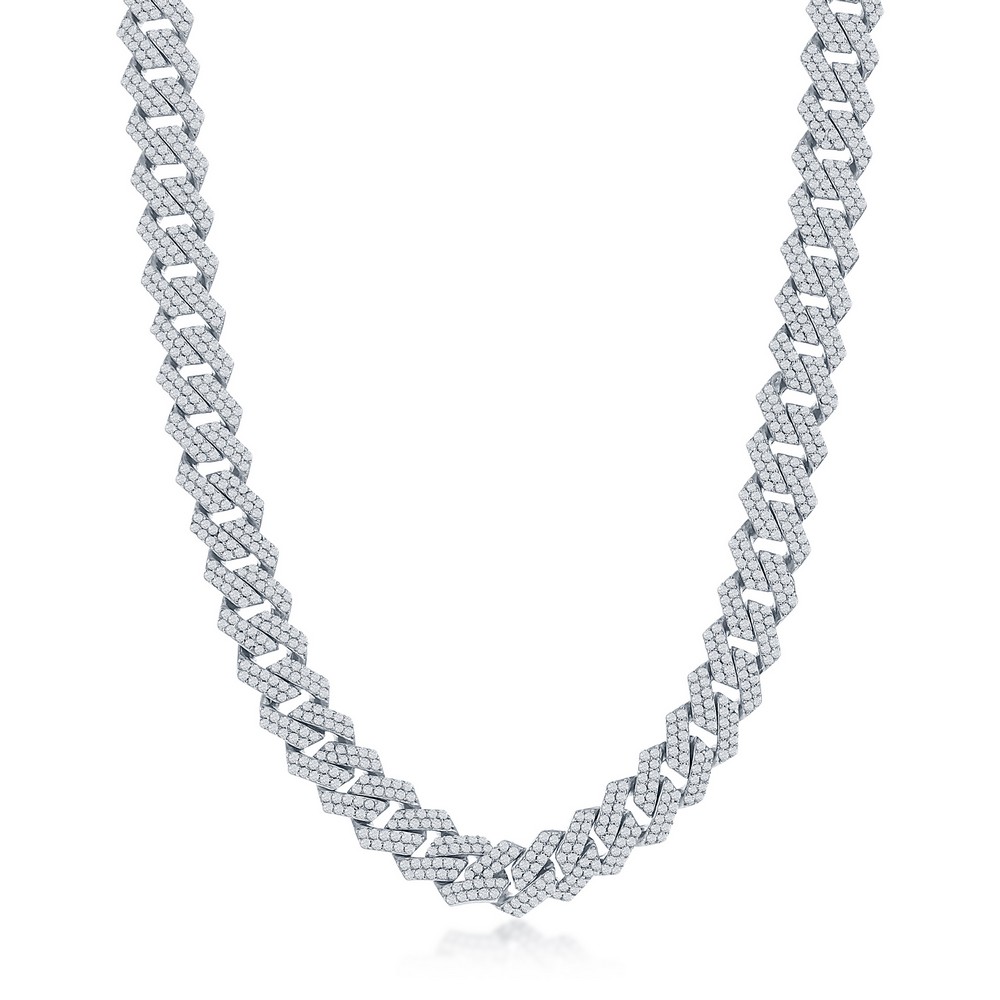 Sterling Silver, 9mm Micro Pave Monaco Chain