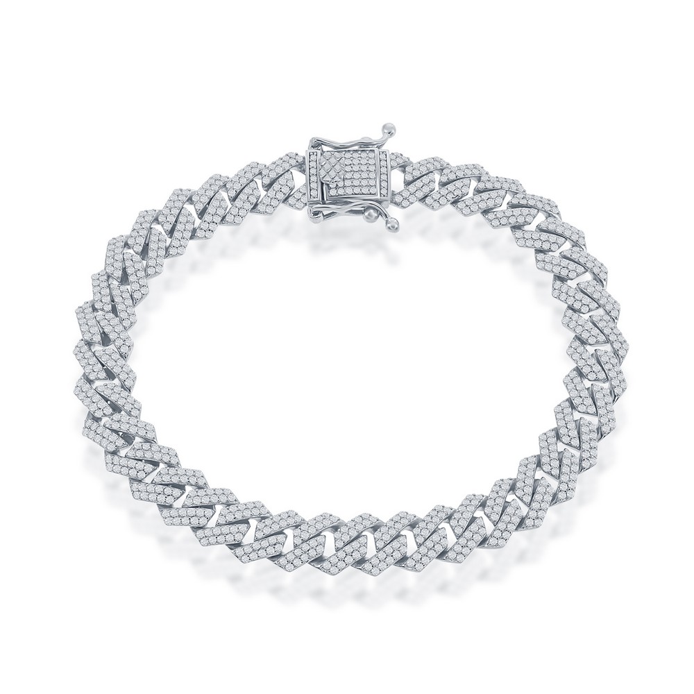 Sterling Silver, 9mm Micro Pave Monaco Chain