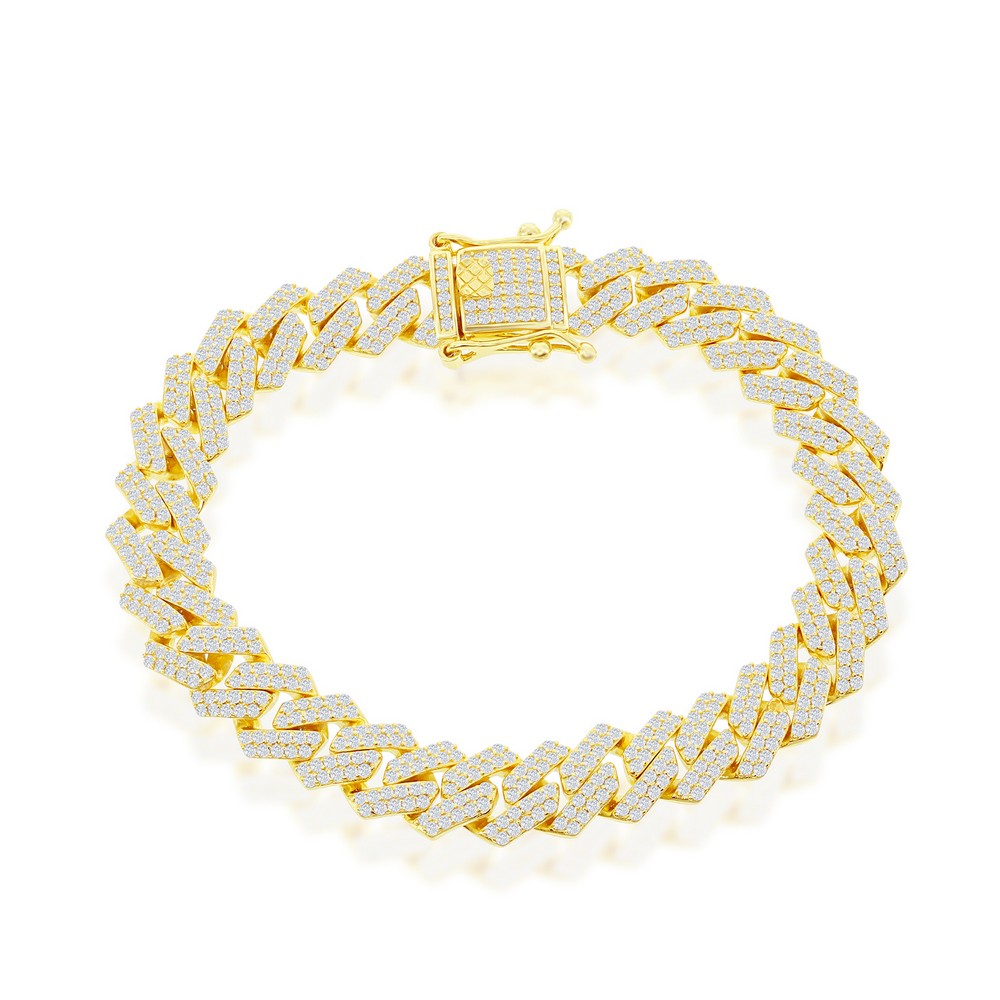 Sterling Silver, 10mm Micro Pave Monaco Bracelet - Gold Plated