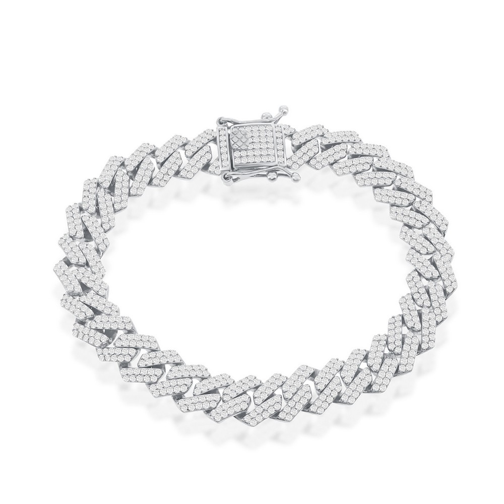 Sterling Silver, 10mm Micro Pave Monaco Bracelet - Rhodium Plated