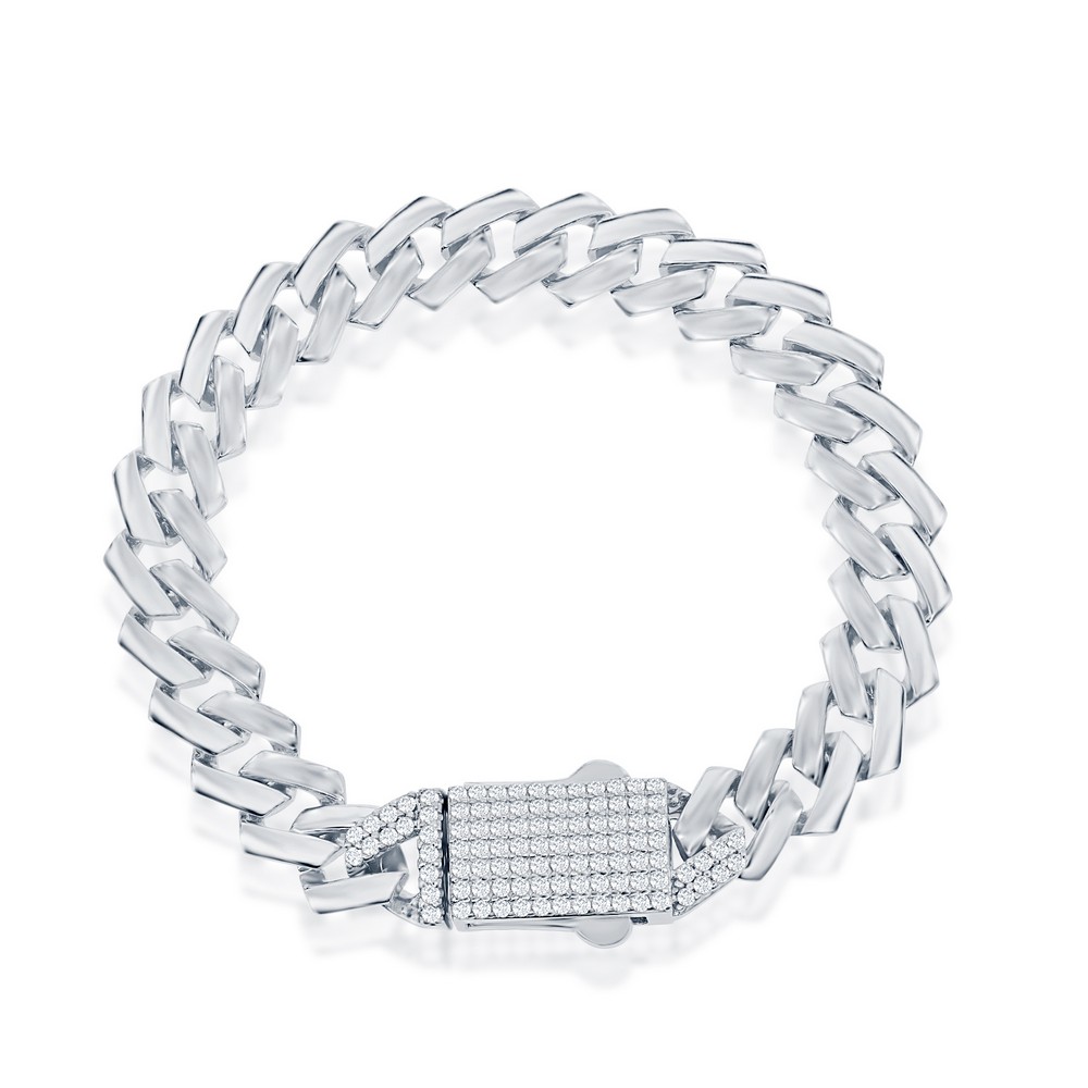 Sterling Silver 9mm Monaco Chain w/Micro Pave CZ Lock