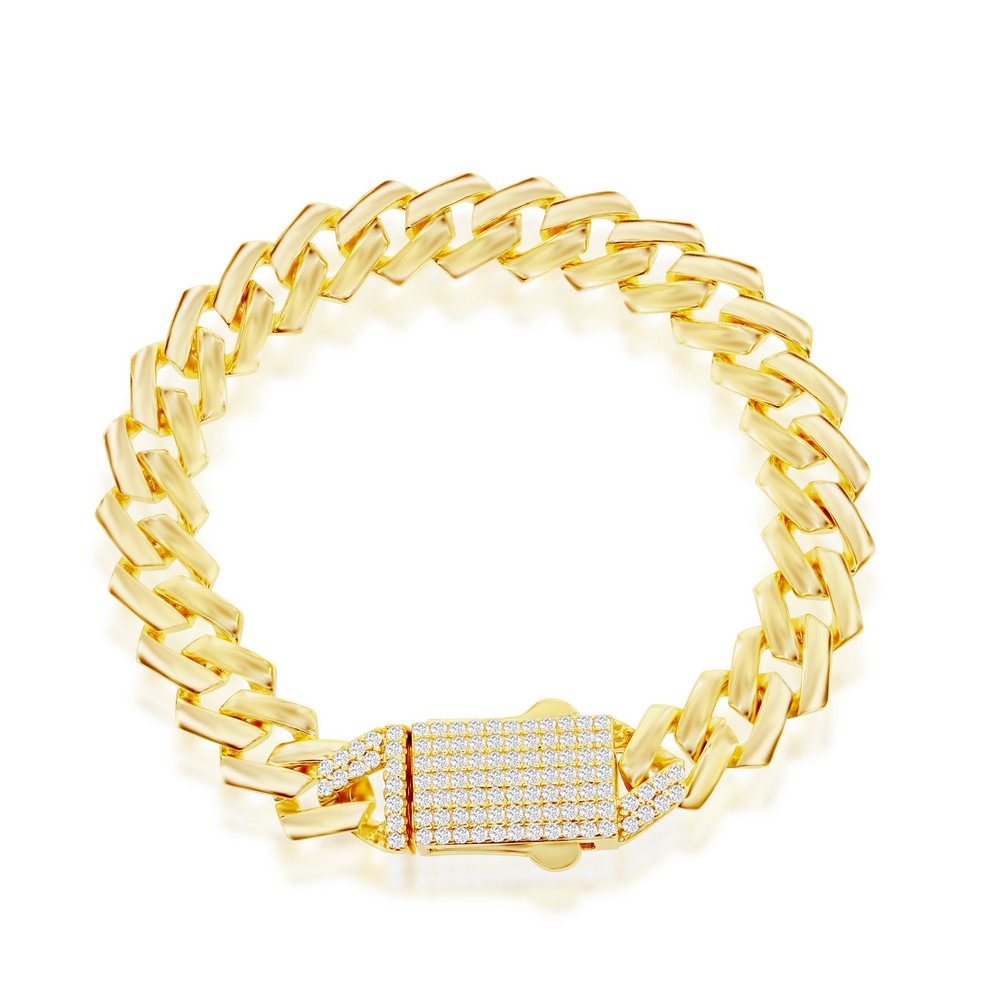 Sterling Silver 9mm Monaco Bracelet, CZ Lock - Gold Plated