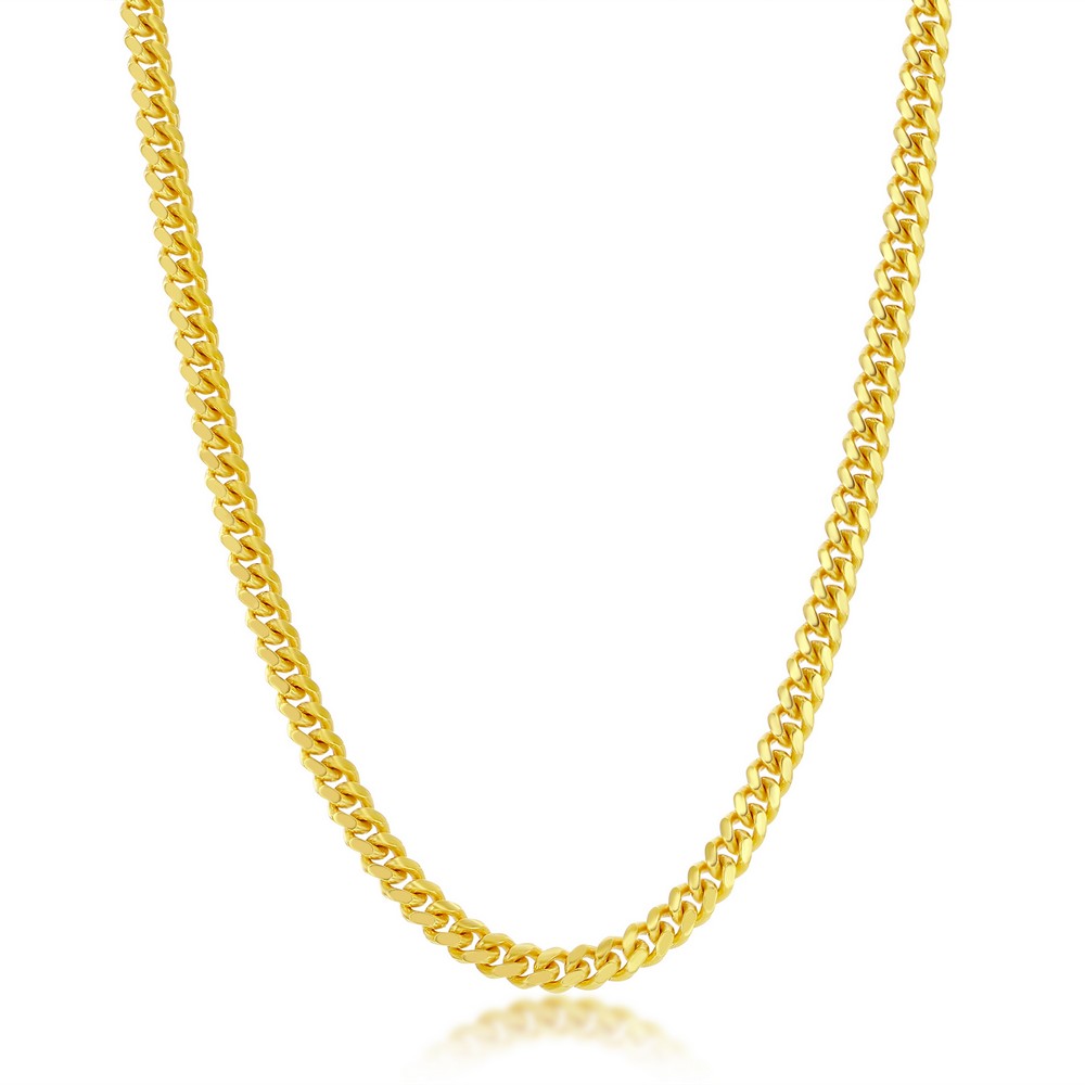 Sterling Silver, 4mm 'Solid' Miami Cuban Chain - Gold Plated