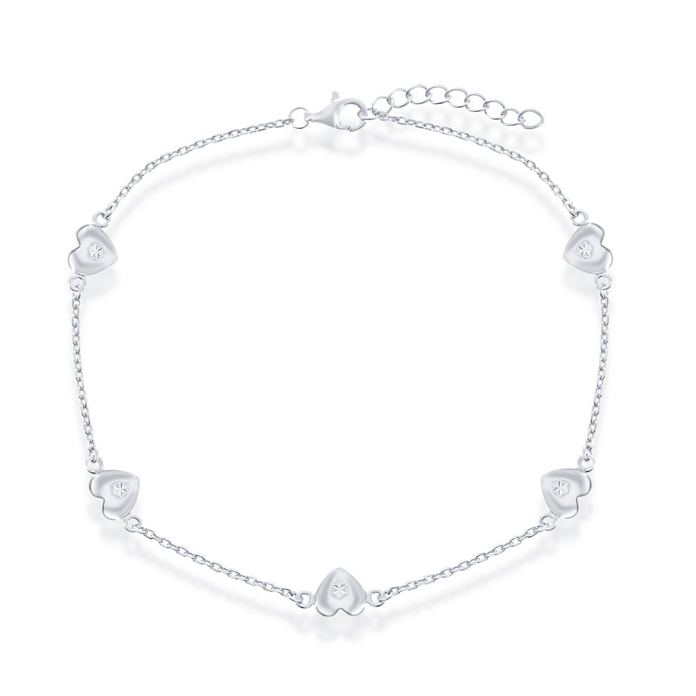 Sterling Silver, Station Hearts Anklet stamping