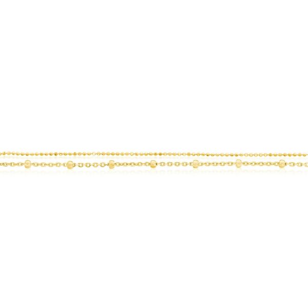 Sterling Silver, Double Strand Beaded Anklet - Gold Plated