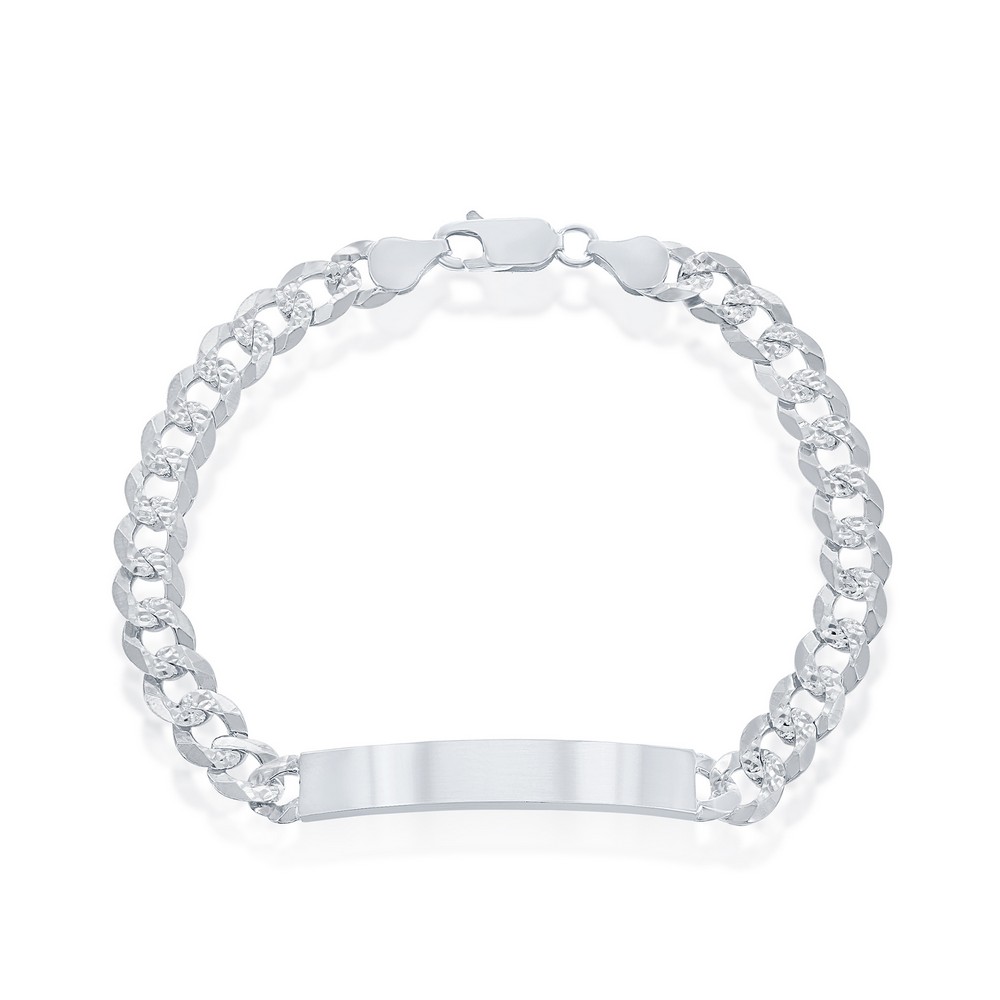 Sterling Silver, 7mm Pave Curb Chain ID Bracelet