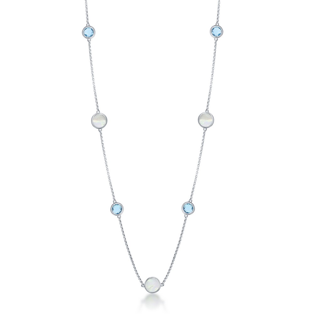 Sterling Silver Alternating Round Blue Topaz & MOP Necklace