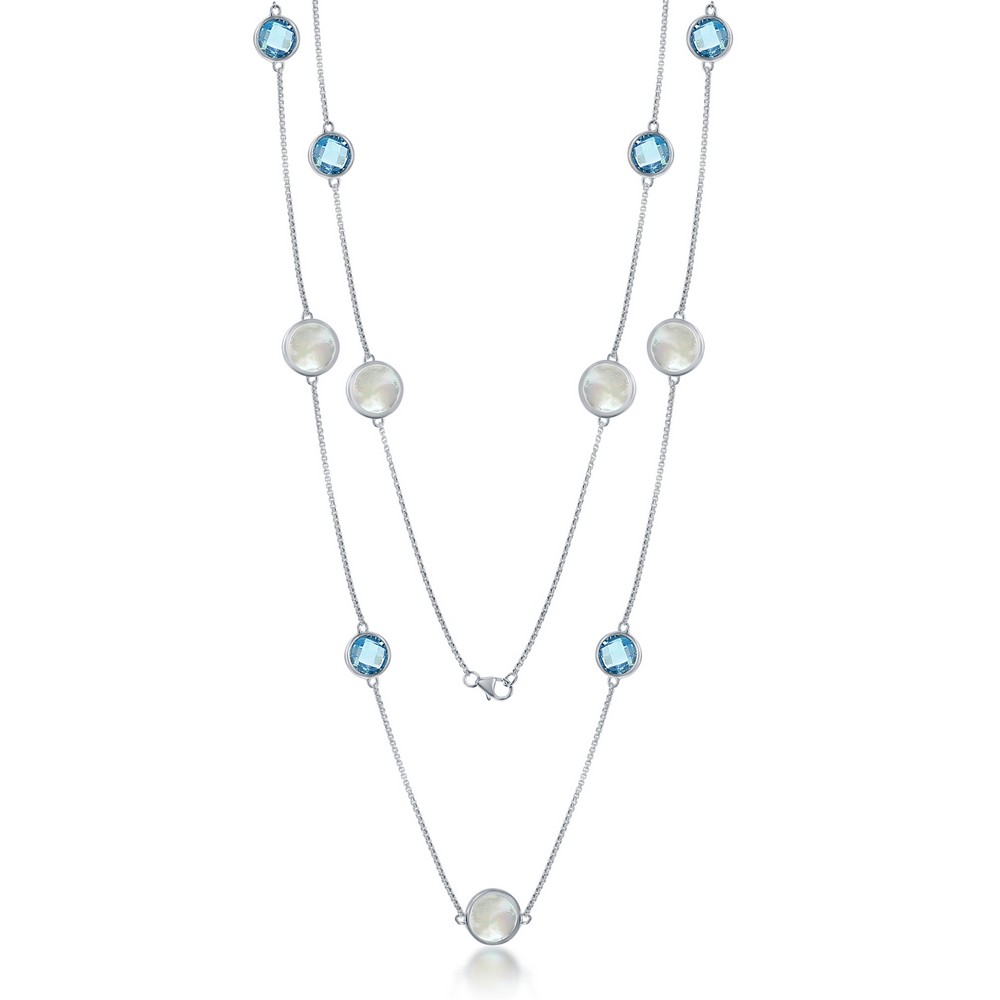 Sterling Silver Alternating Round Blue Topaz & MOP Necklace