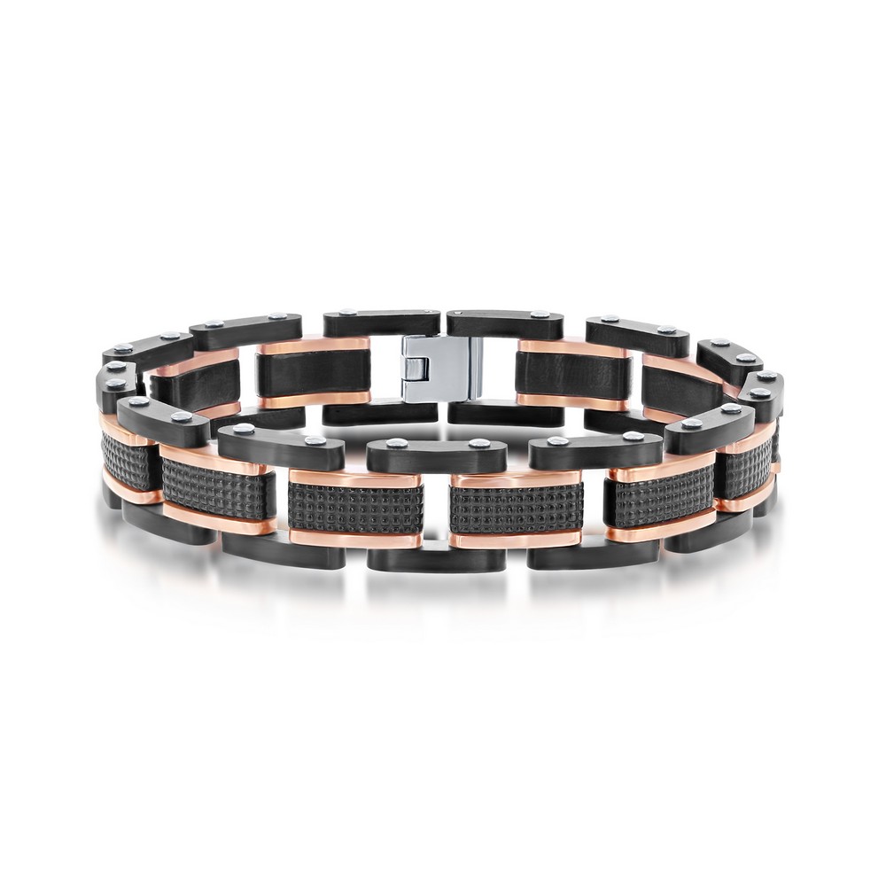Stainless Steel Textured Link Bracelet - Black & Chocolate