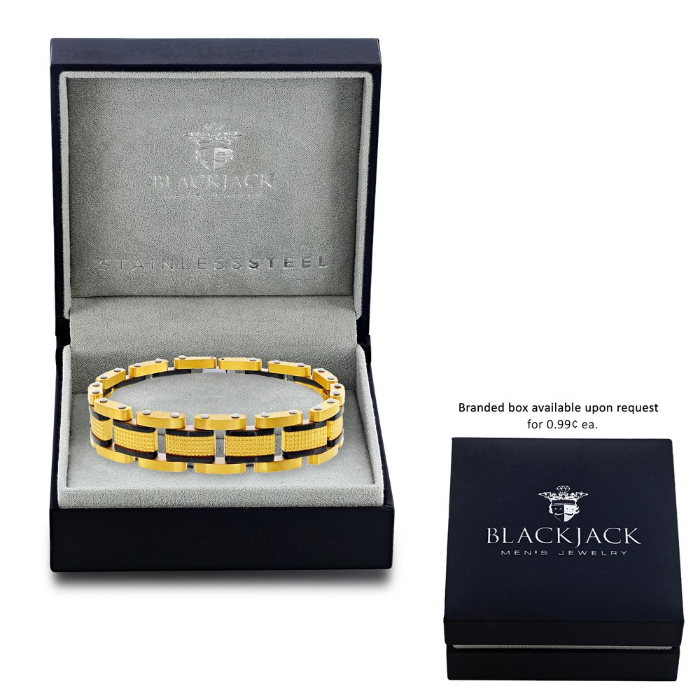 Stainless Steel Textured Link Bracelet - Gold & Black