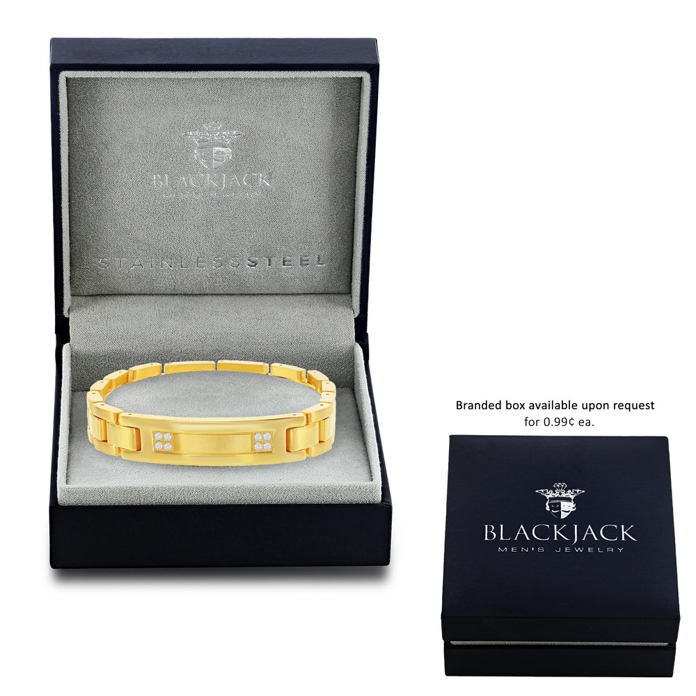 Stainless Steel CZ ID Link Bracelet - Gold Plated